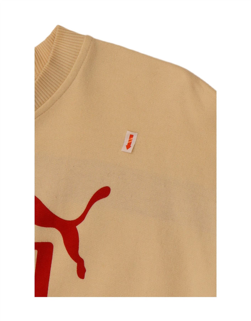 PUMA Mens Loose Fit Graphic Sweatshirt Jumper Small Beige Colourblock Vintage Puma and Second-Hand Puma from Messina Hembry 
