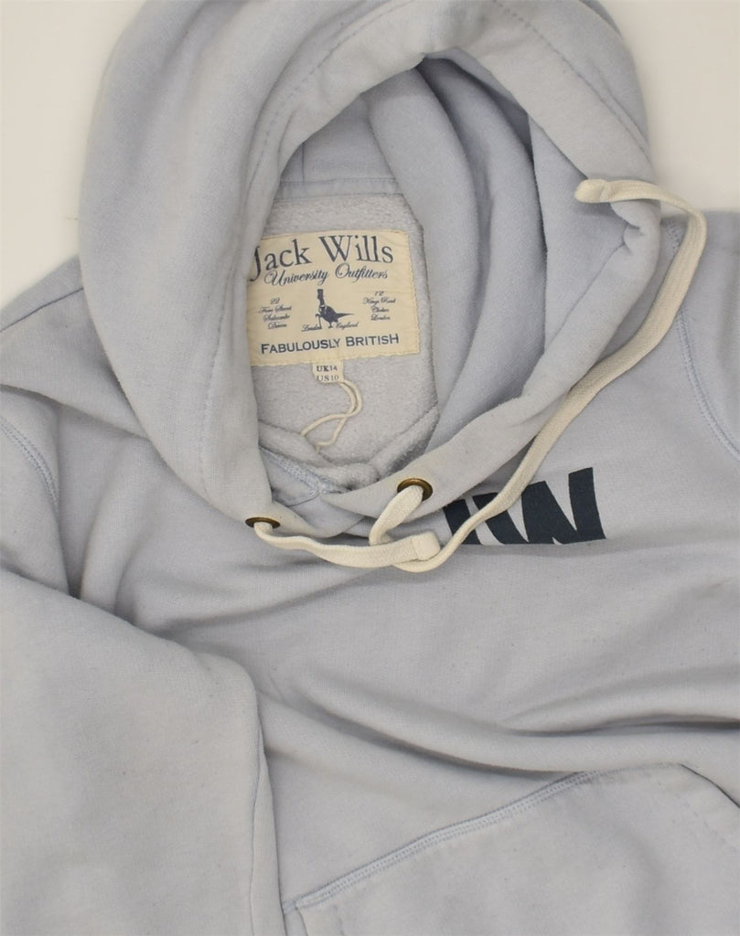 JACK WILLS Womens Graphic Hoodie Jumper UK 14 Large Blue Cotton | Vintage Jack Wills | Thrift | Second-Hand Jack Wills | Used Clothing | Messina Hembry 