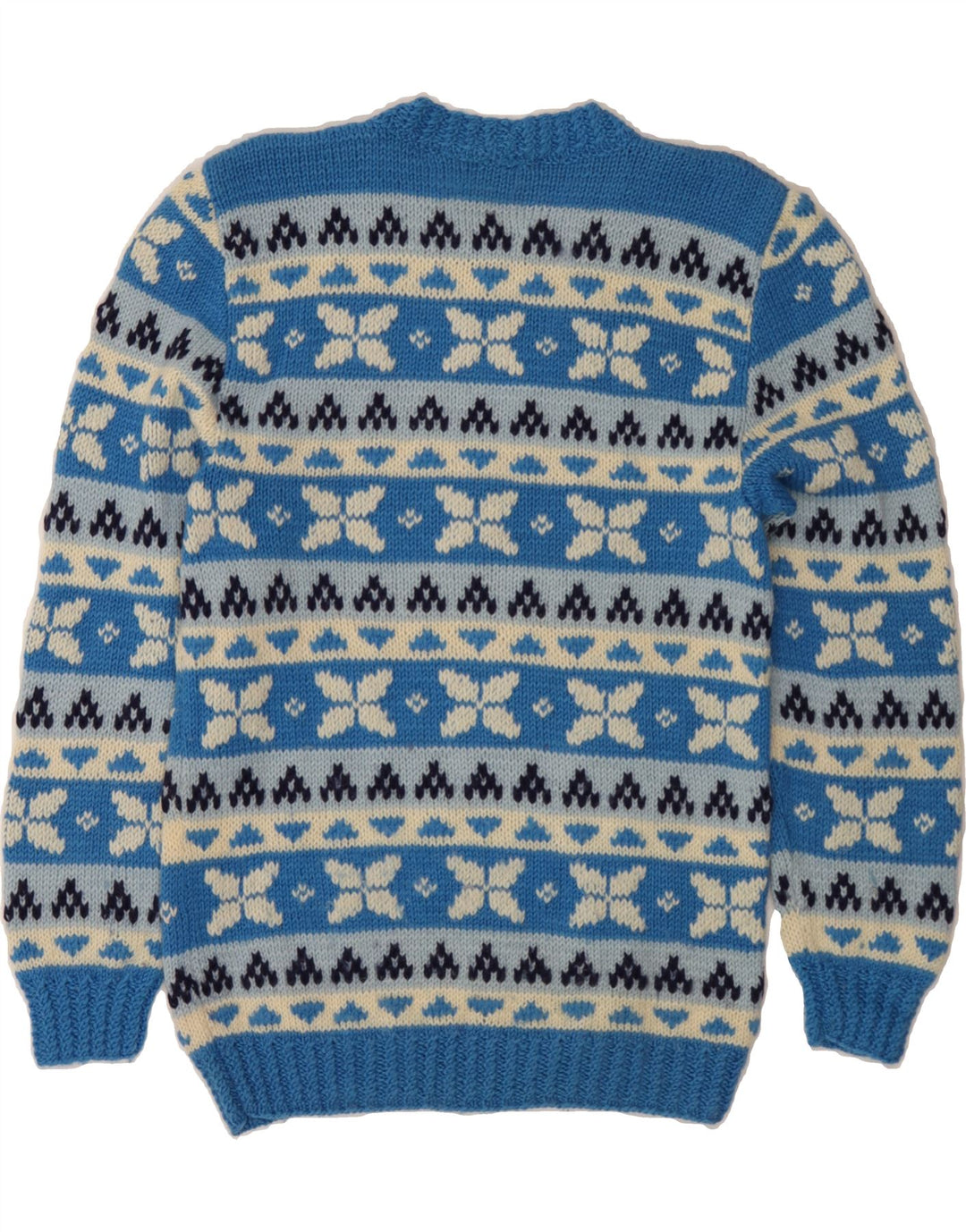VINTAGE Mens Crew Neck Jumper Sweater Small Blue Fair Isle