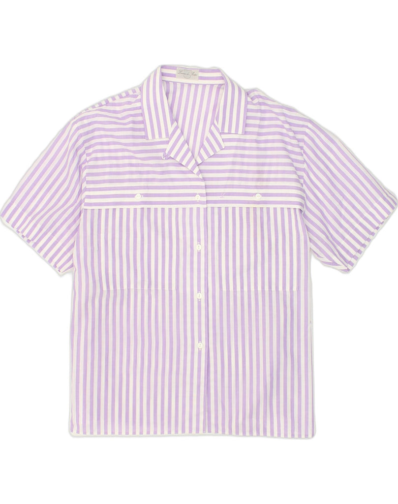 VINTAGE Womens Short Sleeve Shirt IT 40 Small Purple Striped Polyester | Vintage Vintage | Thrift | Second-Hand Vintage | Used Clothing | Messina Hembry 