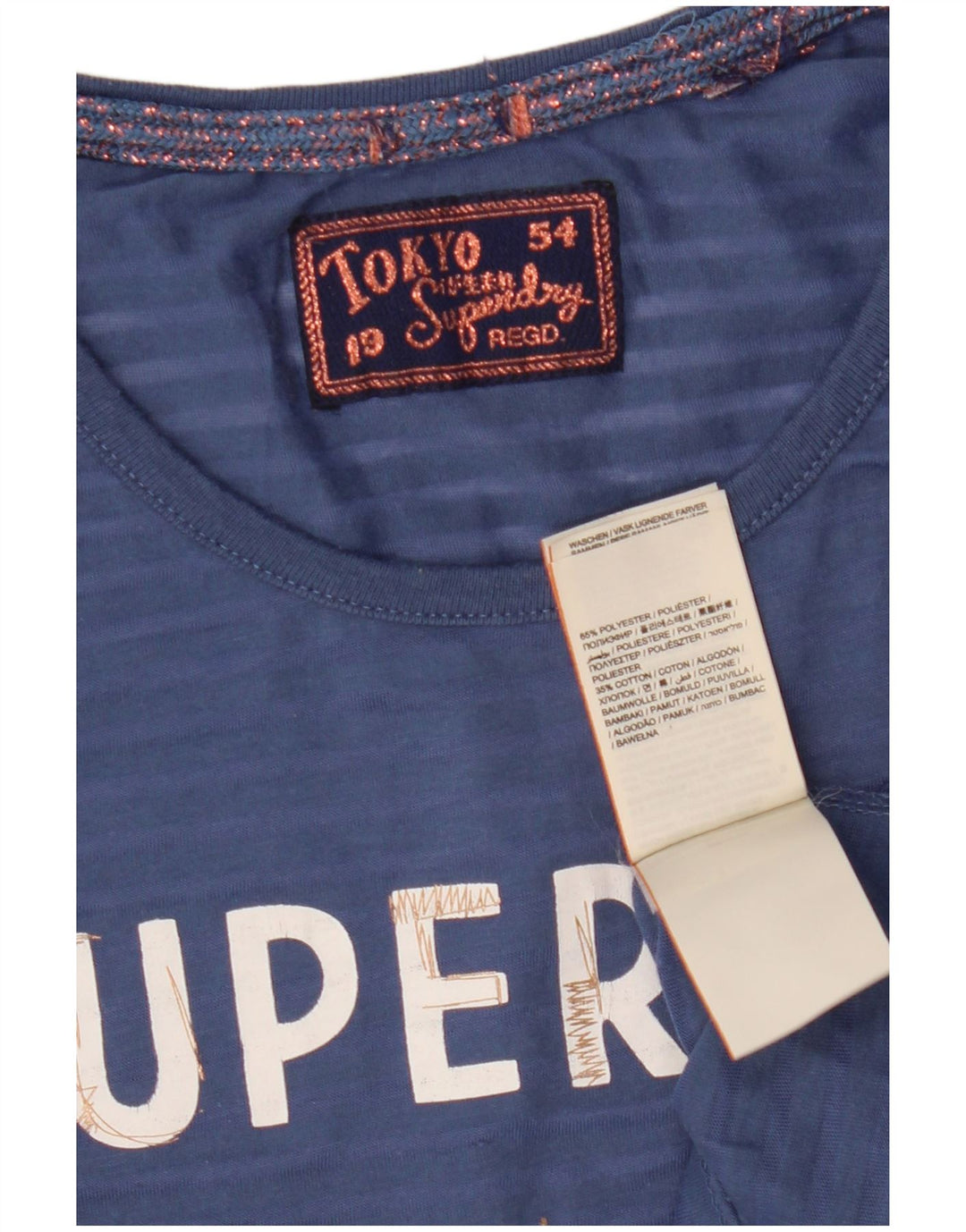 Superdry Womens Graphic T-Shirt Top UK 10 Small Blue Polyester