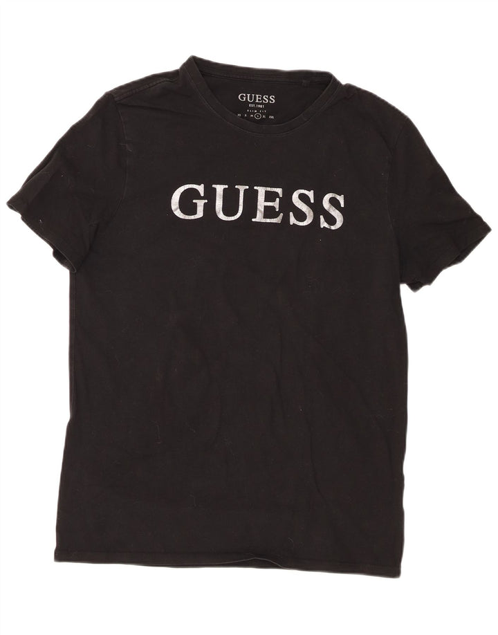 Guess Mens Slim Fit Graphic T-Shirt Top Large Black