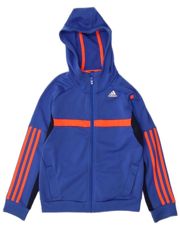 ADIDAS Boys Climalite Zip Hoodie Sweater 9-10 Years Blue Colourblock