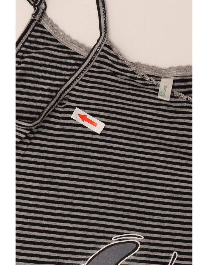 Benetton Womens Graphic Crop Cami Top UK 10 Small Grey Striped