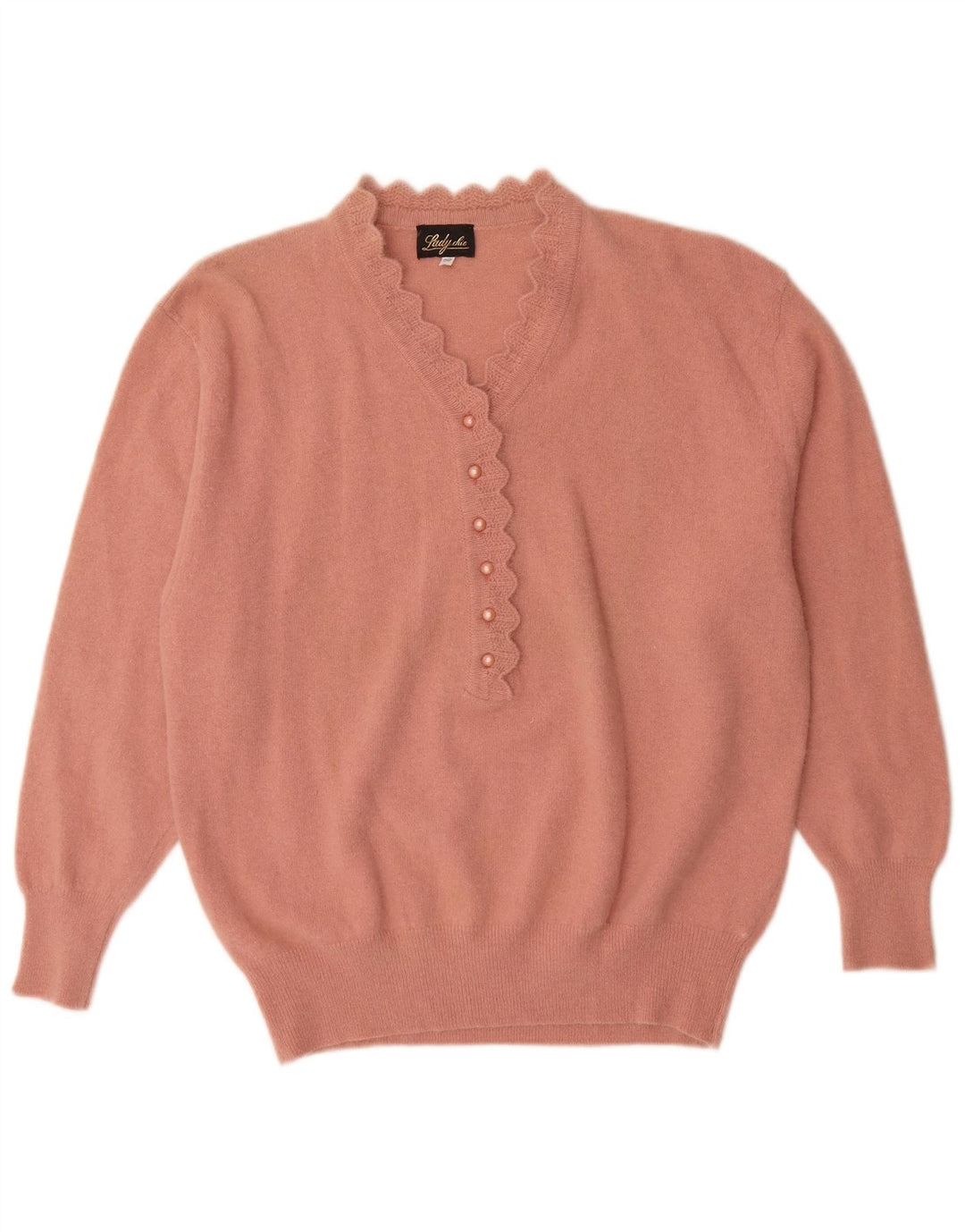 Vintage Womens Button Neck Jumper Sweater IT 52 2XL Pink Angora