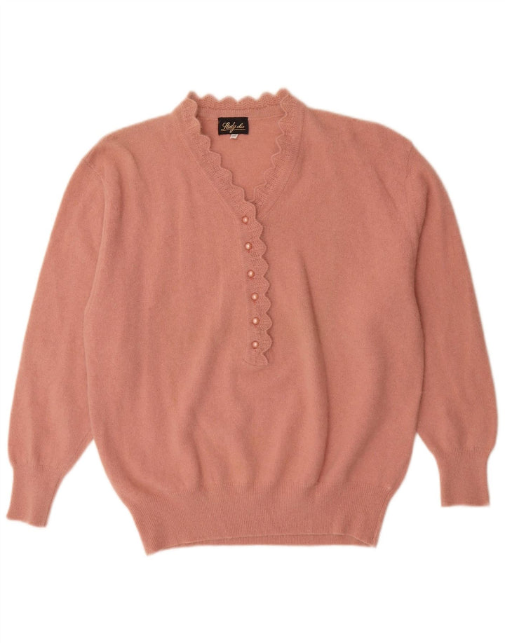 Vintage Womens Button Neck Jumper Sweater IT 52 2XL Pink Angora