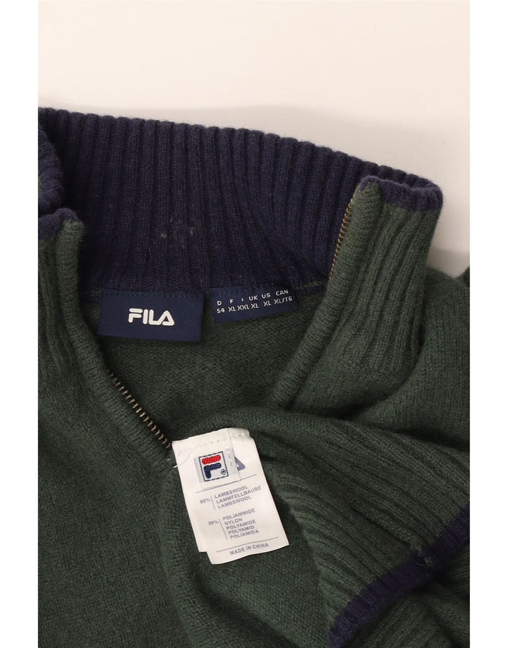 FILA Womens Zip Neck Jumper Sweater UK 18 XL Khaki Lambswool
