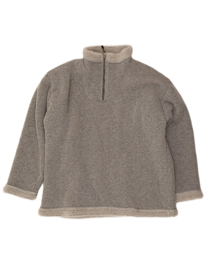 FHB Mens Zip Neck Sherpa Sweatshirt Jumper XL Grey Polyester