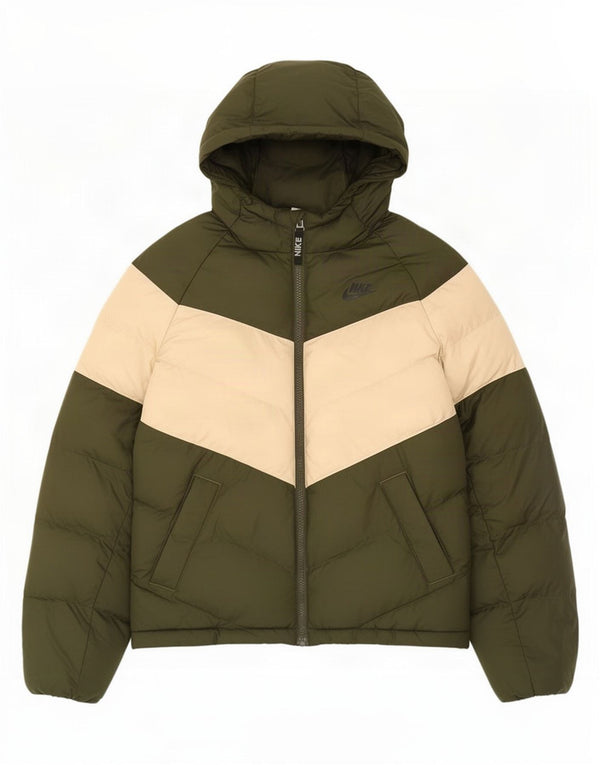 Nike Boys Hooded Padded Jacket 12-13 Years Large Green Colourblock