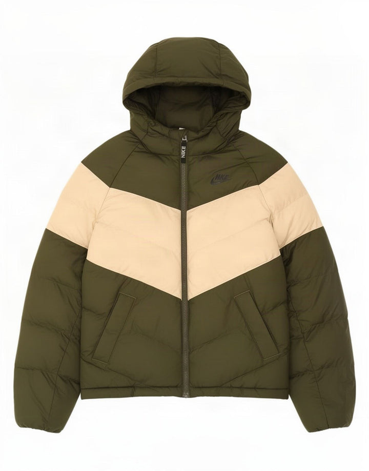 Nike Boys Hooded Padded Jacket 12-13 Years Large Green Colourblock