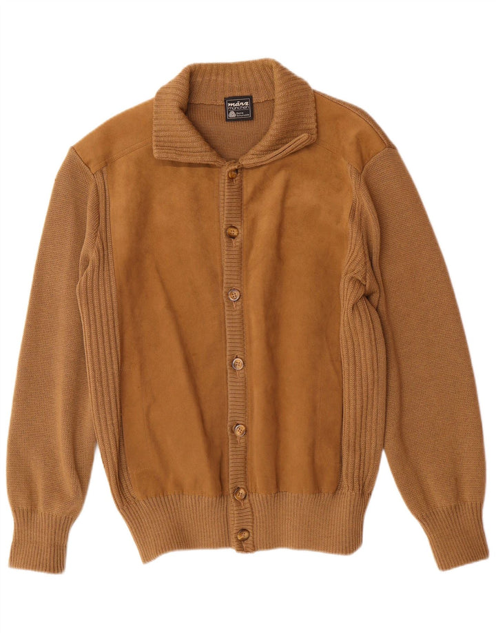 VINTAGE Mens Cardigan Sweater IT 54 XL Brown Wool