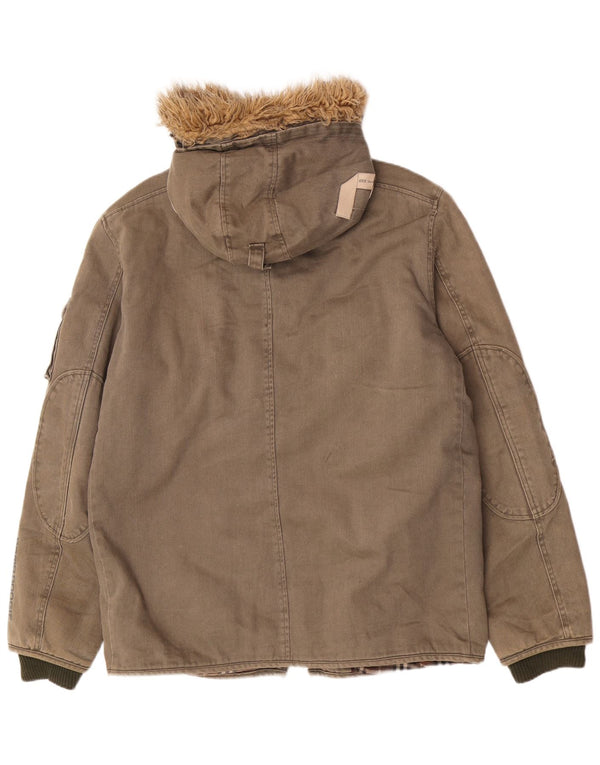 Bomb Boogie Mens Hooded Parka Jacket UK 42 XL Khaki Cotton