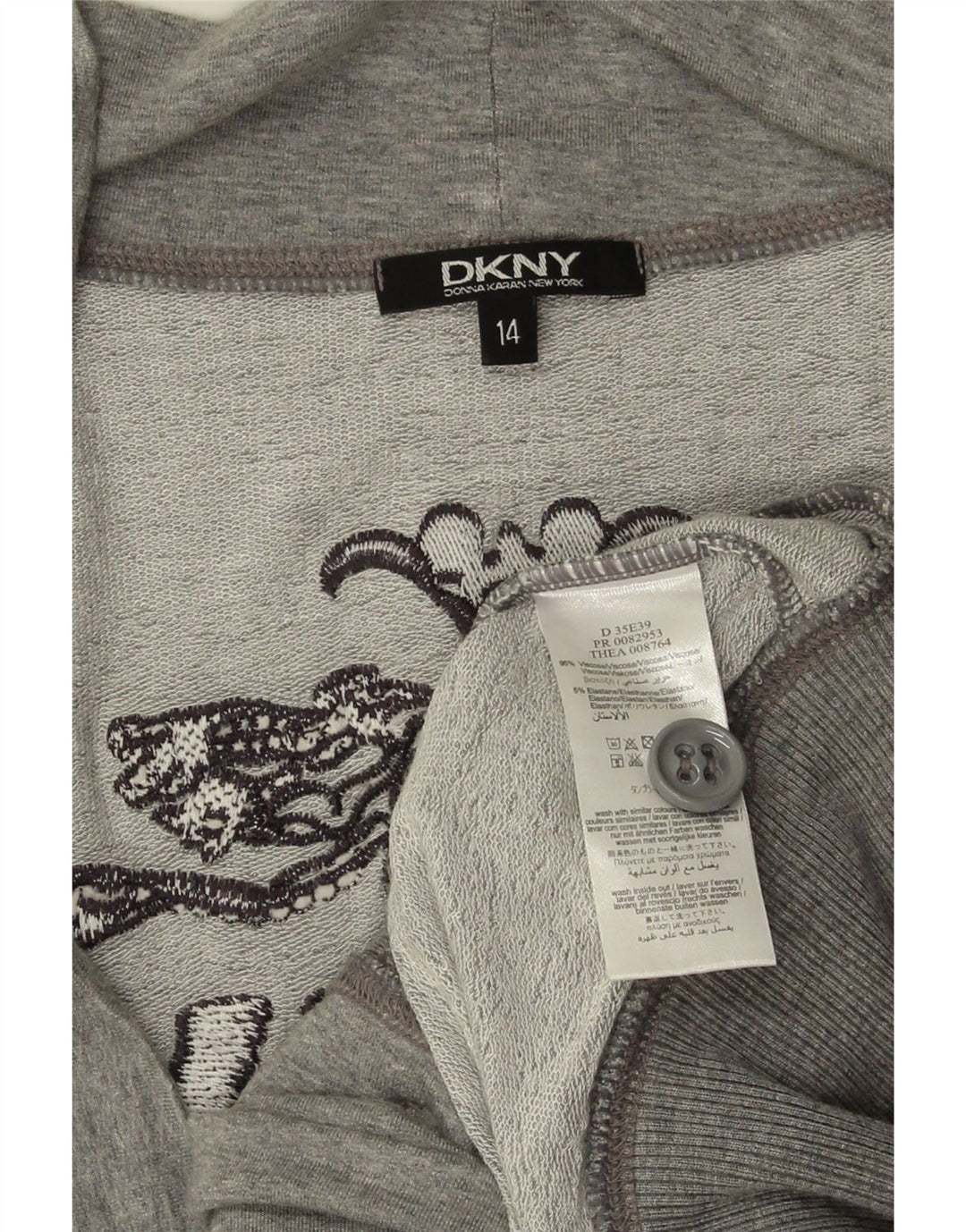 DKNY Womens Graphic Cardigan Sweater UK 14 Medium Grey Flecked Viscose