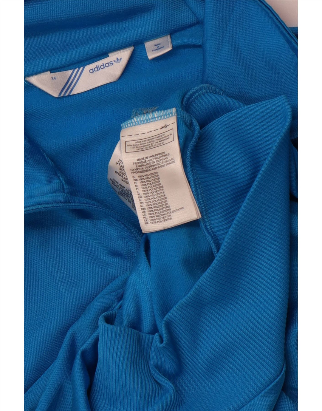 Adidas Womens Graphic Tracksuit Top Jacket EU 36 Small Blue Polyester