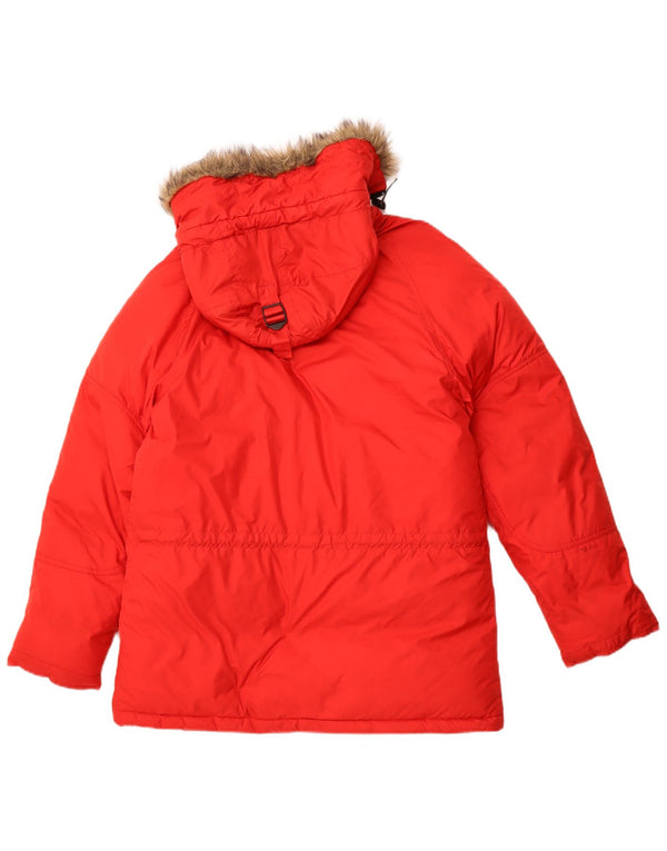 RALPH LAUREN Womens Hooded Parka Jacket UK 14 Medium Red Winter
