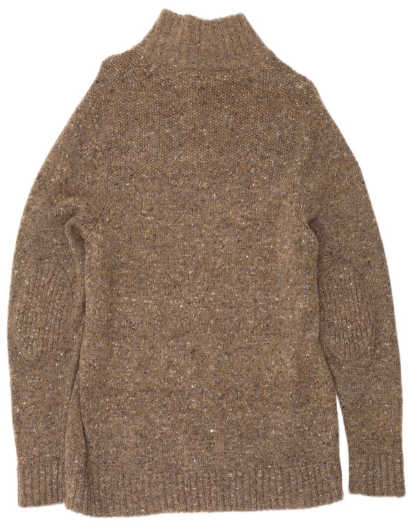Crew Clothing Womens Zip Neck Jumper Sweater UK 16 Large Khaki Flecked