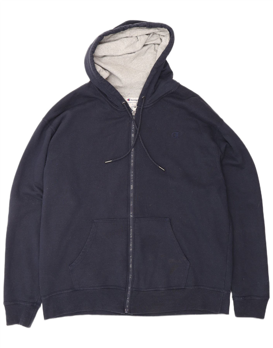 CHAMPION Mens Zip Hoodie Sweater XL Navy Blue Cotton