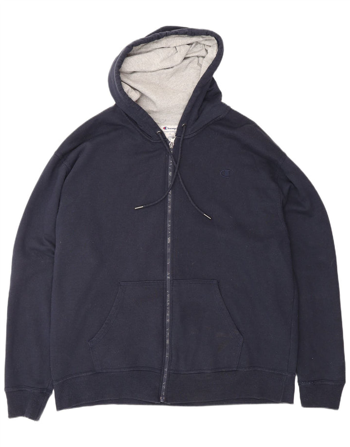 CHAMPION Mens Zip Hoodie Sweater XL Navy Blue Cotton