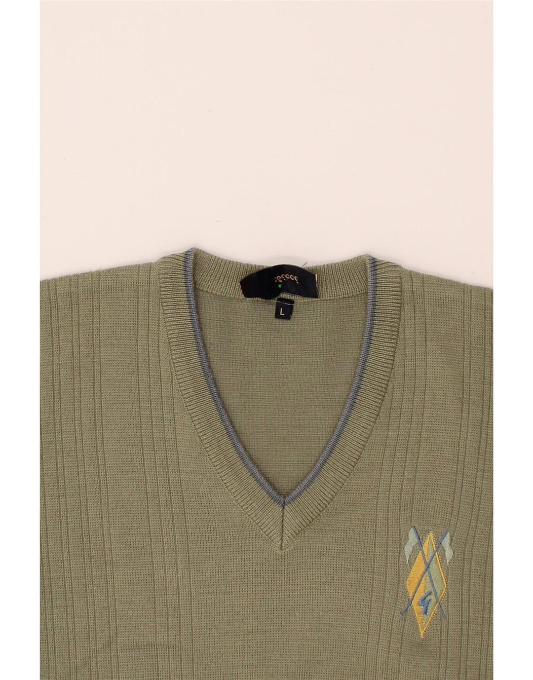 GABICCI Mens V-Neck Jumper Sweater Large Khaki Wool