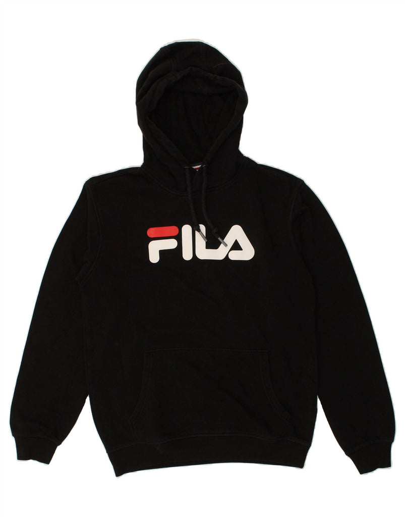 FILA Mens Graphic Hoodie Jumper Small Black Cotton | Vintage Fila | Thrift | Second-Hand Fila | Used Clothing | Messina Hembry 