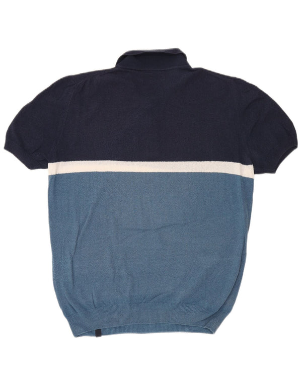 Fay Mens Polo Shirt IT 48 Medium Navy Blue Colourblock