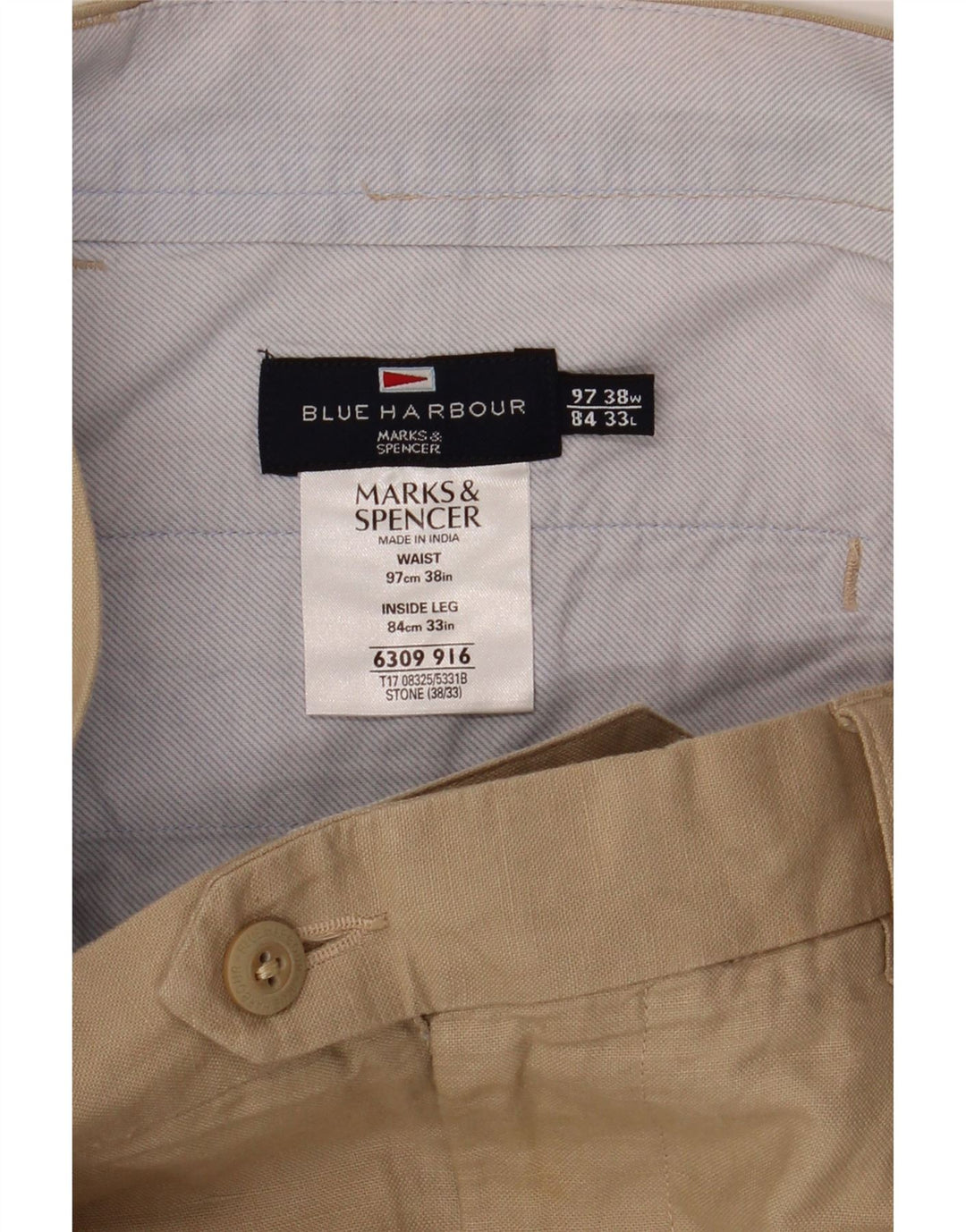 Marks & Spencer Mens Blue Harbour Straight Suit Trousers W38 L33 Beige