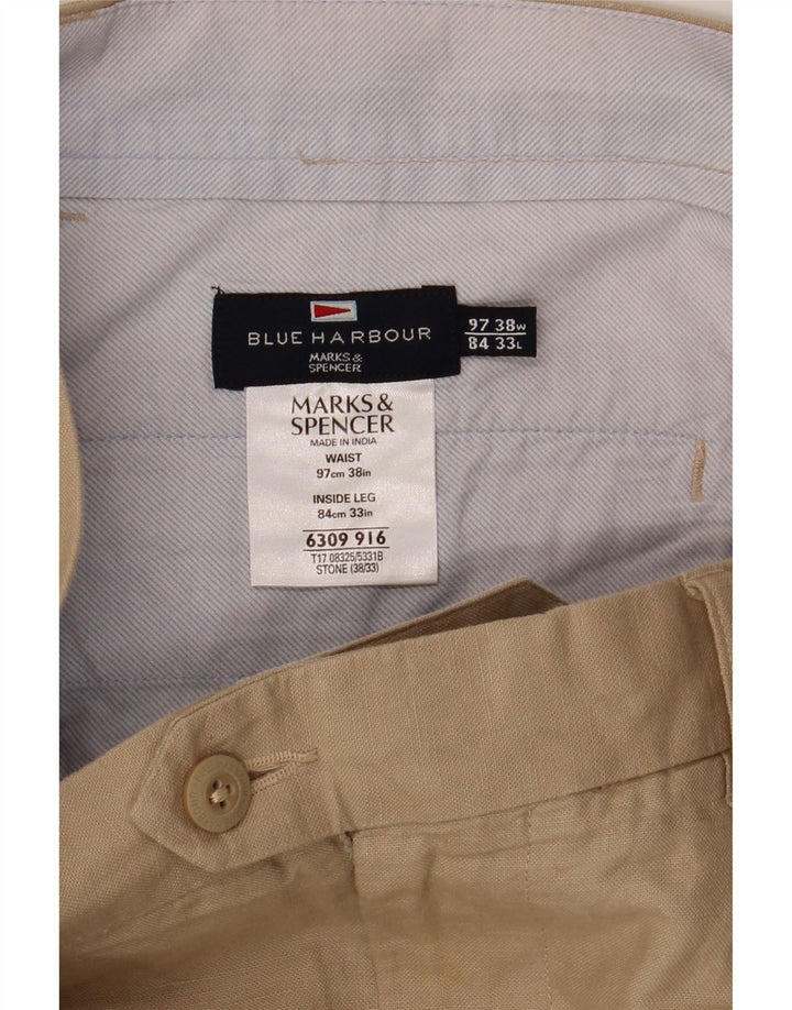 Marks & Spencer Mens Blue Harbour Straight Suit Trousers W38 L33 Beige