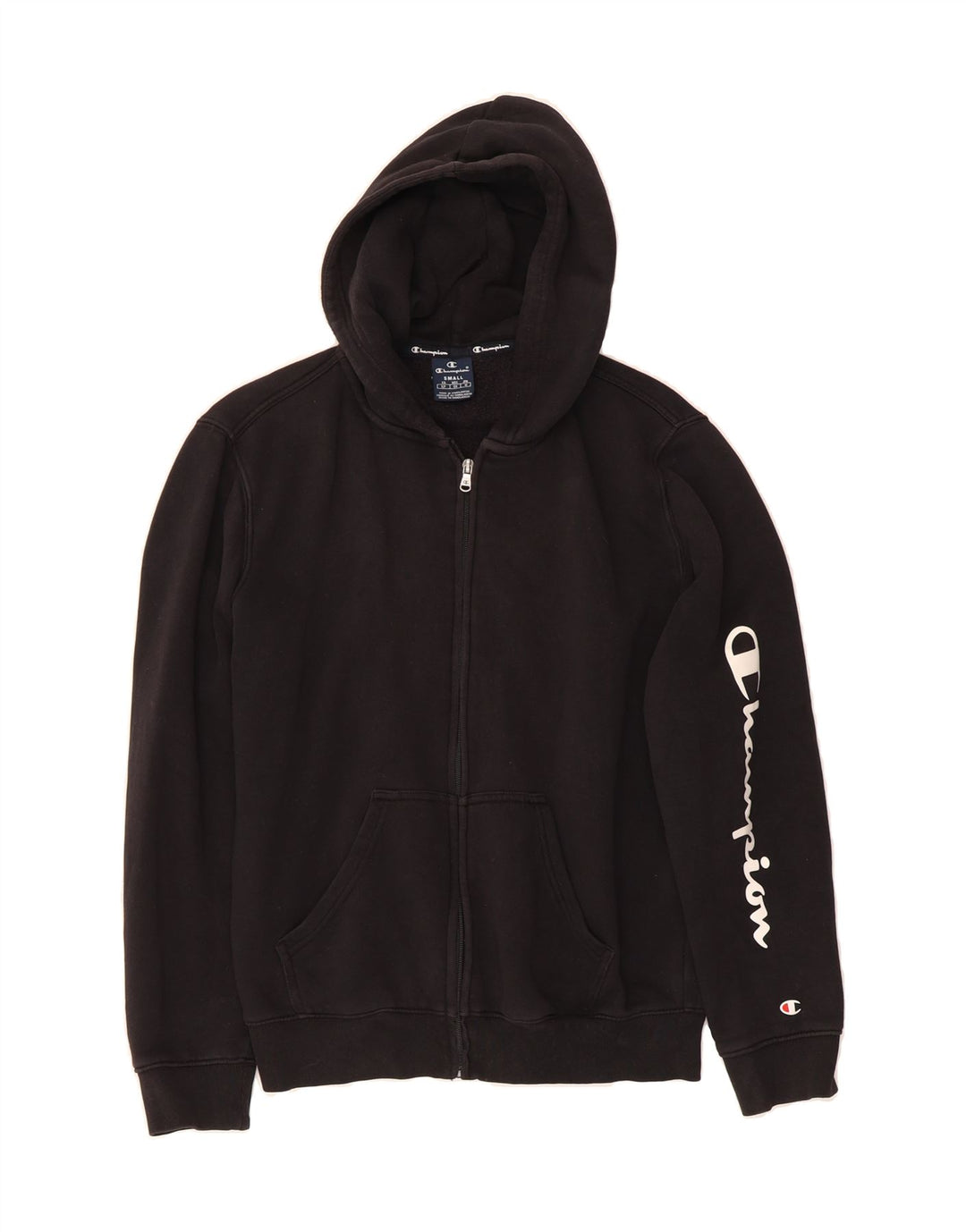 CHAMPION Mens Graphic Zip Hoodie Sweater Small Black Cotton Vintage Champion and Second-Hand Champion from Messina Hembry 