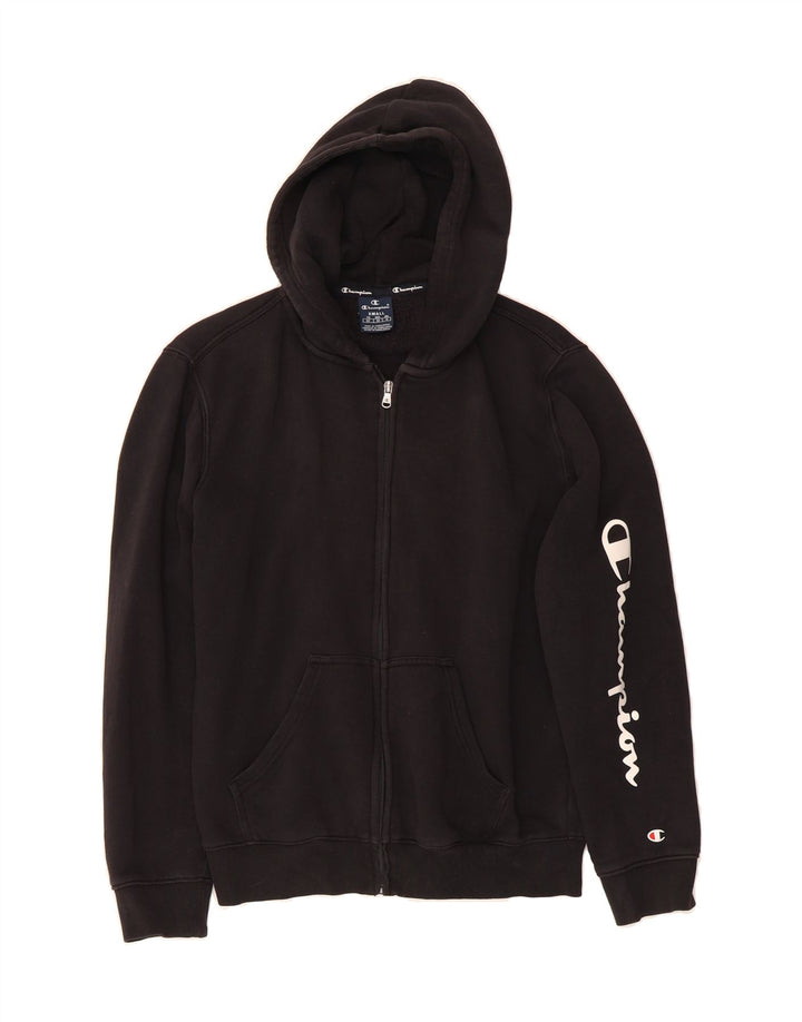 CHAMPION Mens Graphic Zip Hoodie Sweater Small Black Cotton Vintage Champion and Second-Hand Champion from Messina Hembry 