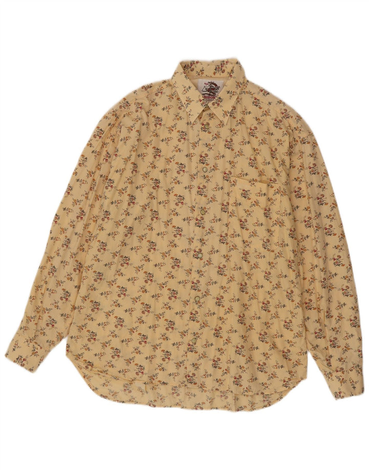 Vintage Mens Shirt Medium Yellow Floral Cotton