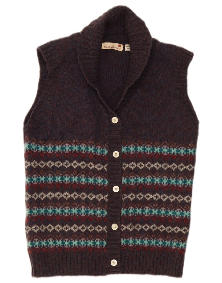 Stanley Blacker Womens Cardigan Sweater UK 10 Small Navy Blue Fair Isle