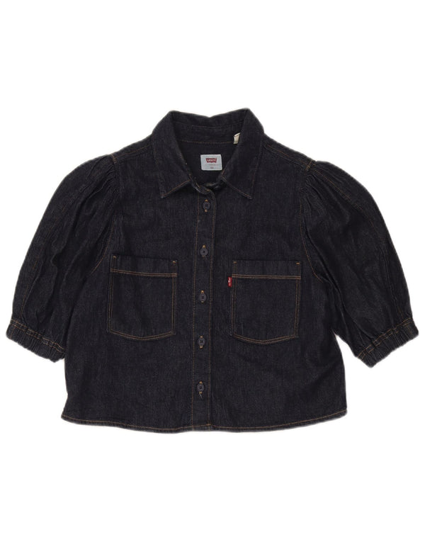 Levi's Womens Relaxed Fit Short Sleeve Crop Denim Shirt UK 6 XS Navy Blue