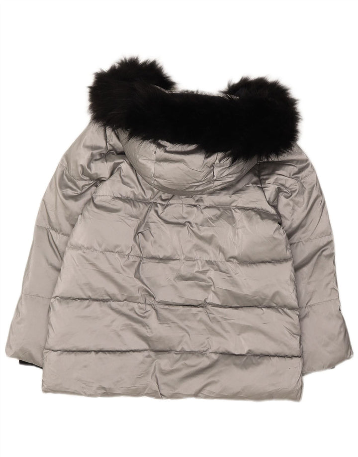 Zara Girls Hooded Padded Jacket 11-12 Years Silver Polyester