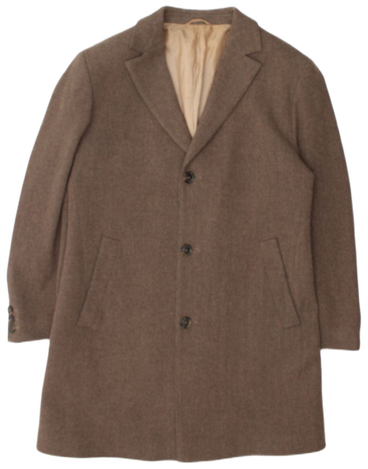 Hugo Boss Mens Overcoat UK 40 Large Brown Herringbone