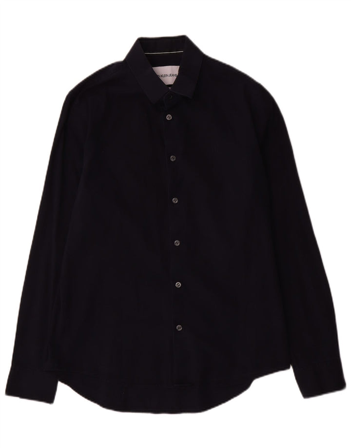 Calvin Klein Jeans Mens Slim Fit Shirt Medium Navy Blue Cotton