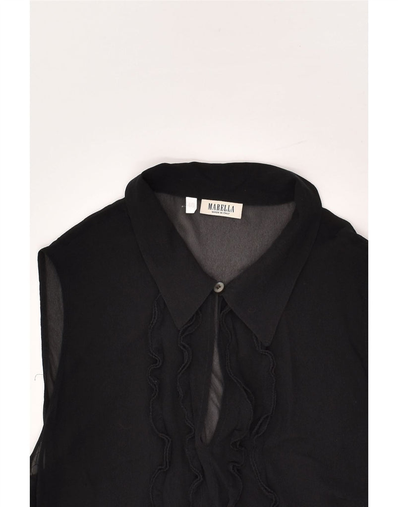 MARELLA Womens See Through Ruffle Front Blouse Top IT 48 XL Black | Vintage Marella | Thrift | Second-Hand Marella | Used Clothing | Messina Hembry 