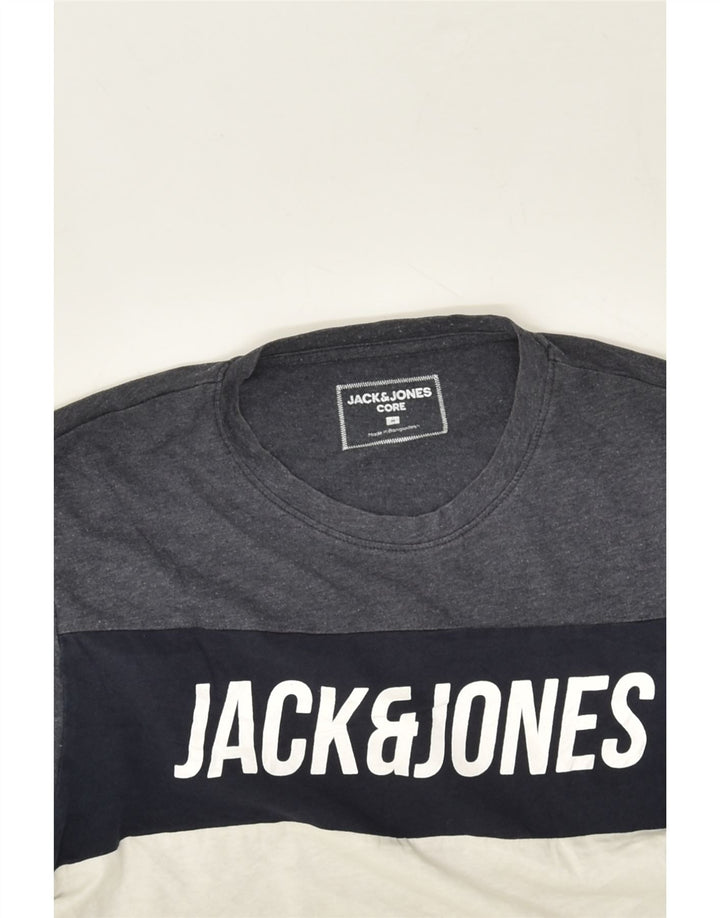 JACK & JONES Mens Graphic T-Shirt Top Medium Grey Colourblock Cotton | Vintage Jack & Jones | Thrift | Second-Hand Jack & Jones | Used Clothing | Messina Hembry 