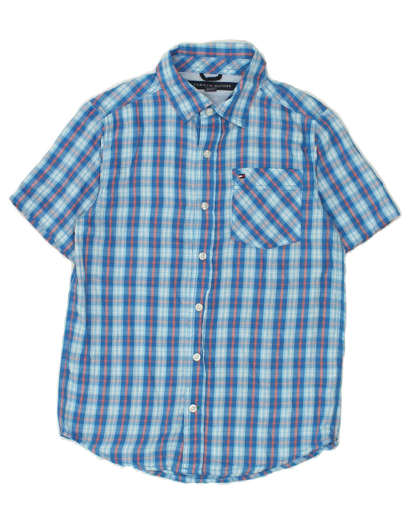 TOMMY HILFIGER Boys Short Sleeve Shirt 12-13 Years Medium Blue Check | Vintage Tommy Hilfiger | Thrift | Second-Hand Tommy Hilfiger | Used Clothing | Messina Hembry 