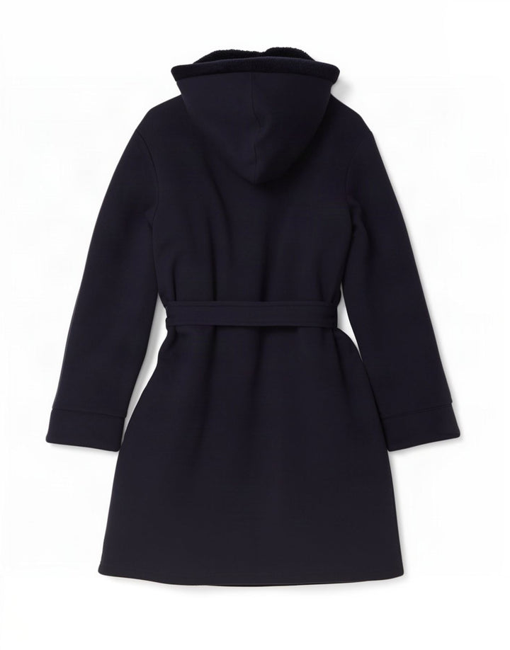 Lands End Womens Oversized Hooded Sherpa Overcoat UK 10 Small Navy Blue