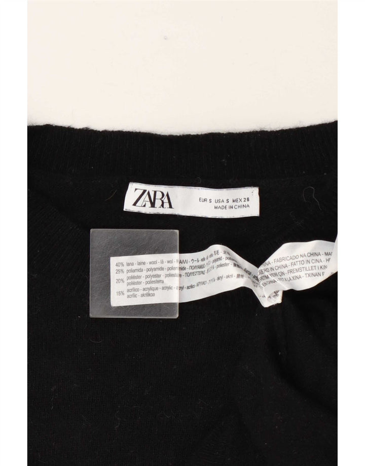 Zara Womens Oversized Crew Neck Jumper Sweater UK 10 Small Black Wool