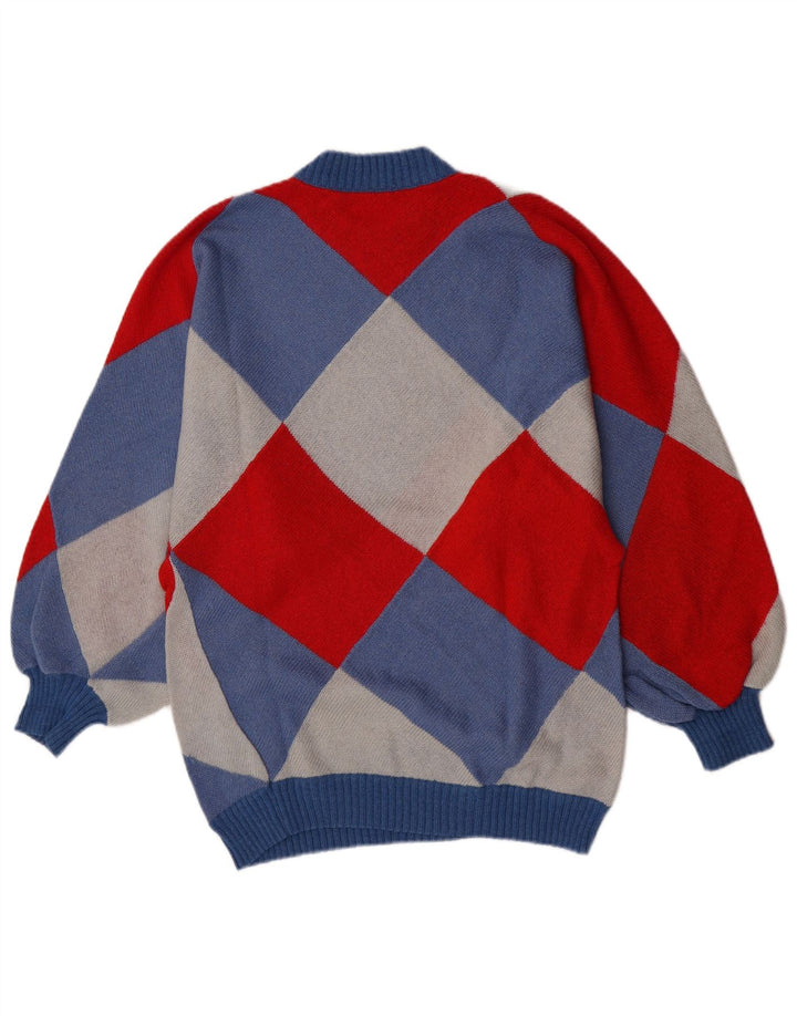Vintage Mens Crew Neck Jumper Sweater Small Multicoloured Argyle/Diamond