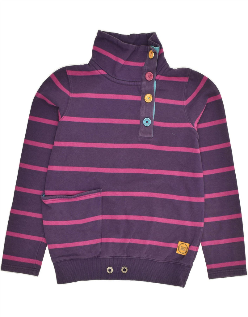 JOULES Womens Button Neck Sweatshirt Jumper UK 10 Small Purple Striped | Vintage Joules | Thrift | Second-Hand Joules | Used Clothing | Messina Hembry 