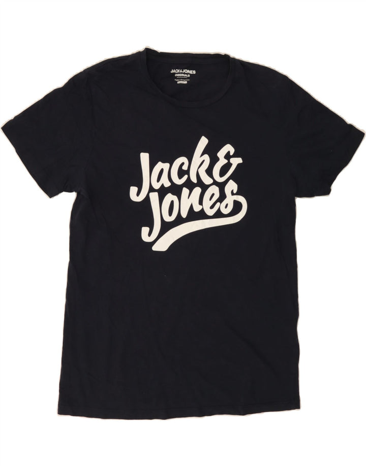 JACK & JONES Mens Regular Fit Graphic T-Shirt Top Medium Navy Blue Cotton Vintage Jack & Jones and Second-Hand Jack & Jones from Messina Hembry 