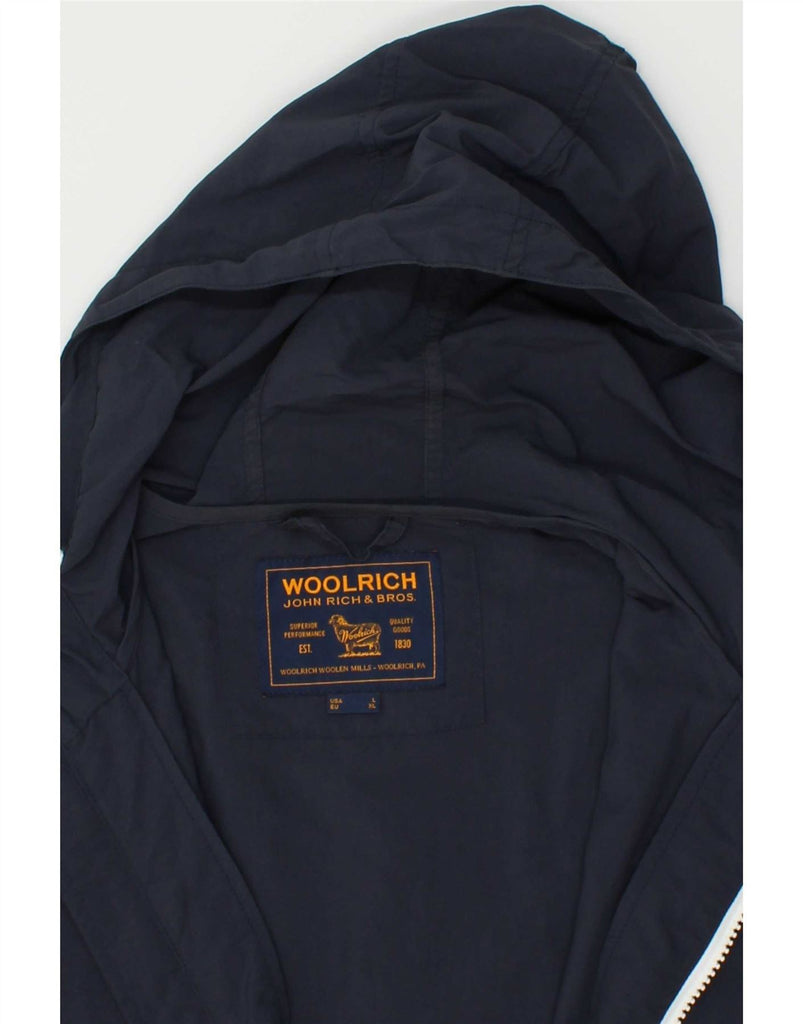 WOOLRICH Mens Hooded Rain Jacket UK 42 XL Navy Blue Nylon Vintage Woolrich and Second-Hand Woolrich from Messina Hembry 