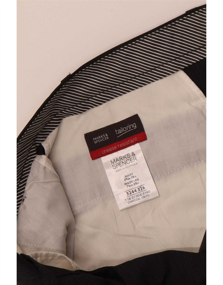Marks & Spencer Mens Straight Suit Trousers W38 L29 Black Pinstripe