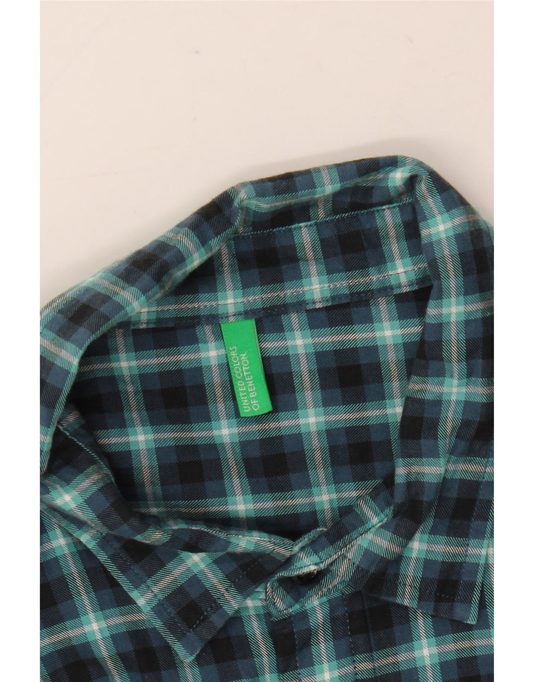 Benetton Mens Tall Flannel Shirt Large Navy Blue Gingham