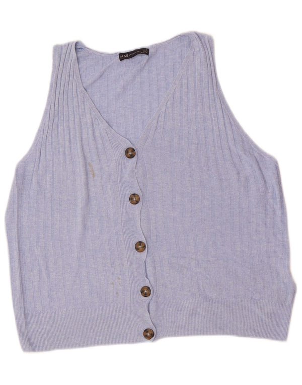 Marks & Spencer Womens Sleeveless Cardigan Sweater UK 16 Large Purple