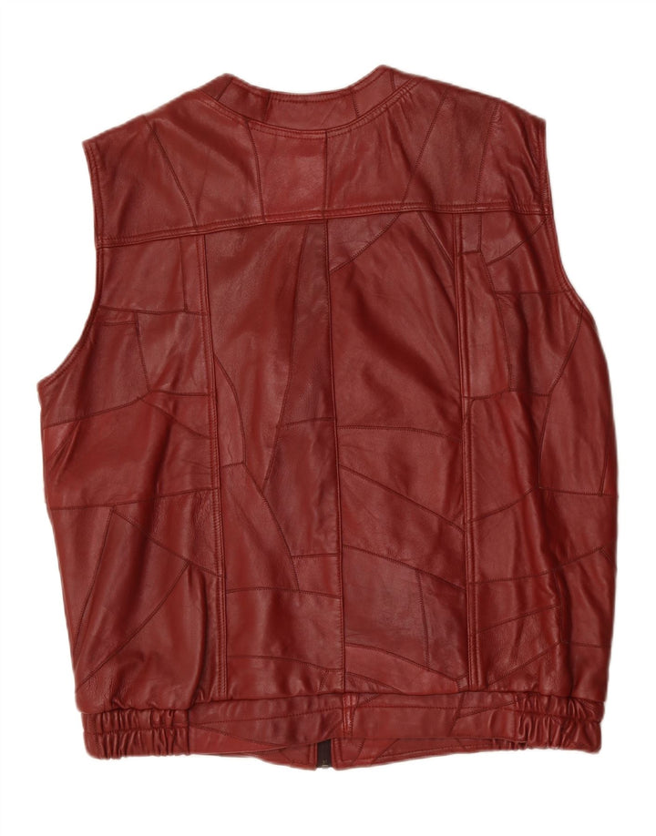 Vintage Mens Leather Gilet UK 44 2XL Burgundy Patchwork