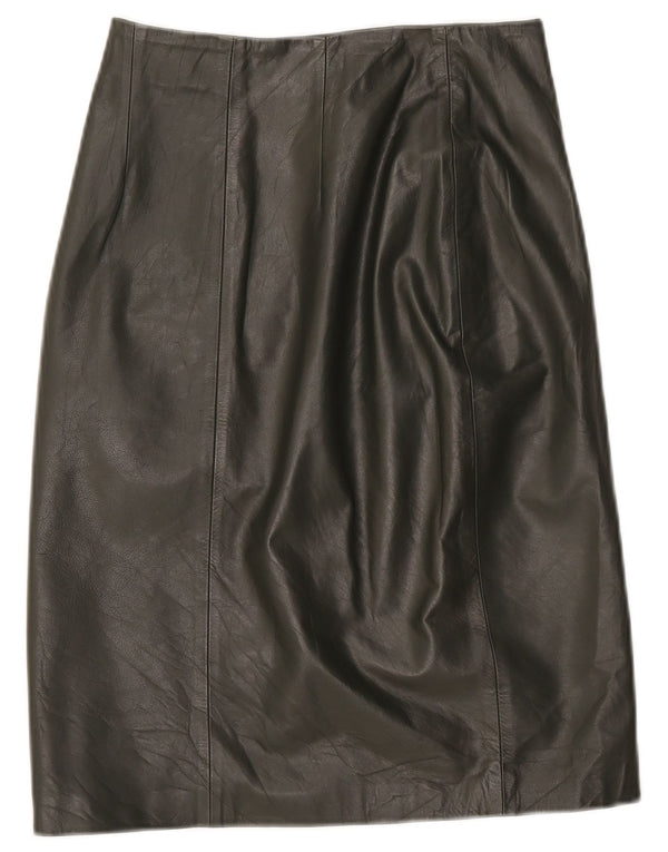 VINTAGE Womens High Waist Leather Skirt IT 42 Medium W26  Khaki Leather