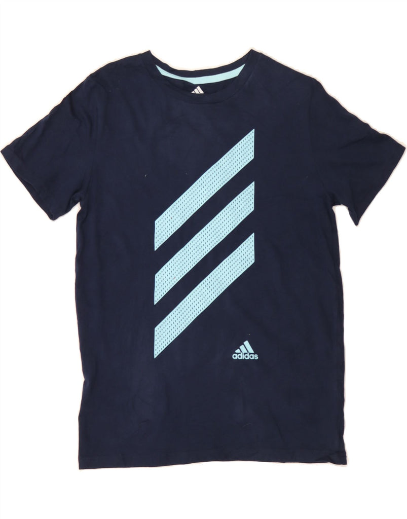 ADIDAS Womens Graphic T-Shirt Top UK 10/12 Medium Navy Blue Colourblock Vintage Adidas and Second-Hand Adidas from Messina Hembry 